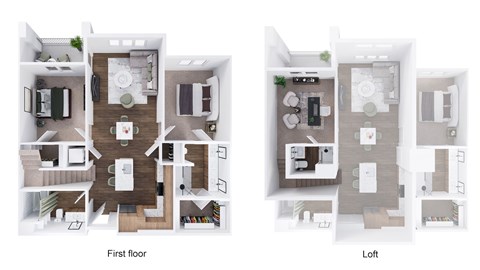 Floor plan for 2 beds, 3 baths, 1365 sqft